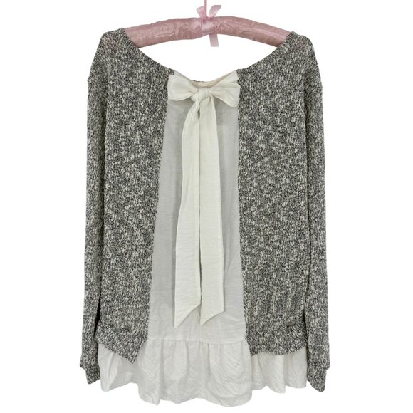 Anthropologie X Clu Willoughby Shimmer Knit Ruffle Hem Bow Back L/S Top - Picture 2 of 16